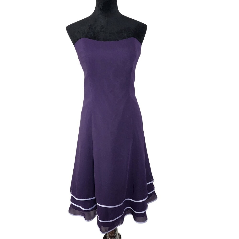 NWT Alfred Angelo 12 Strapless Purple Chiffon Tri-Layer Dress Lavender Trim Y2K